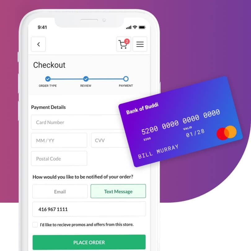Online menu payments in the Buddi application